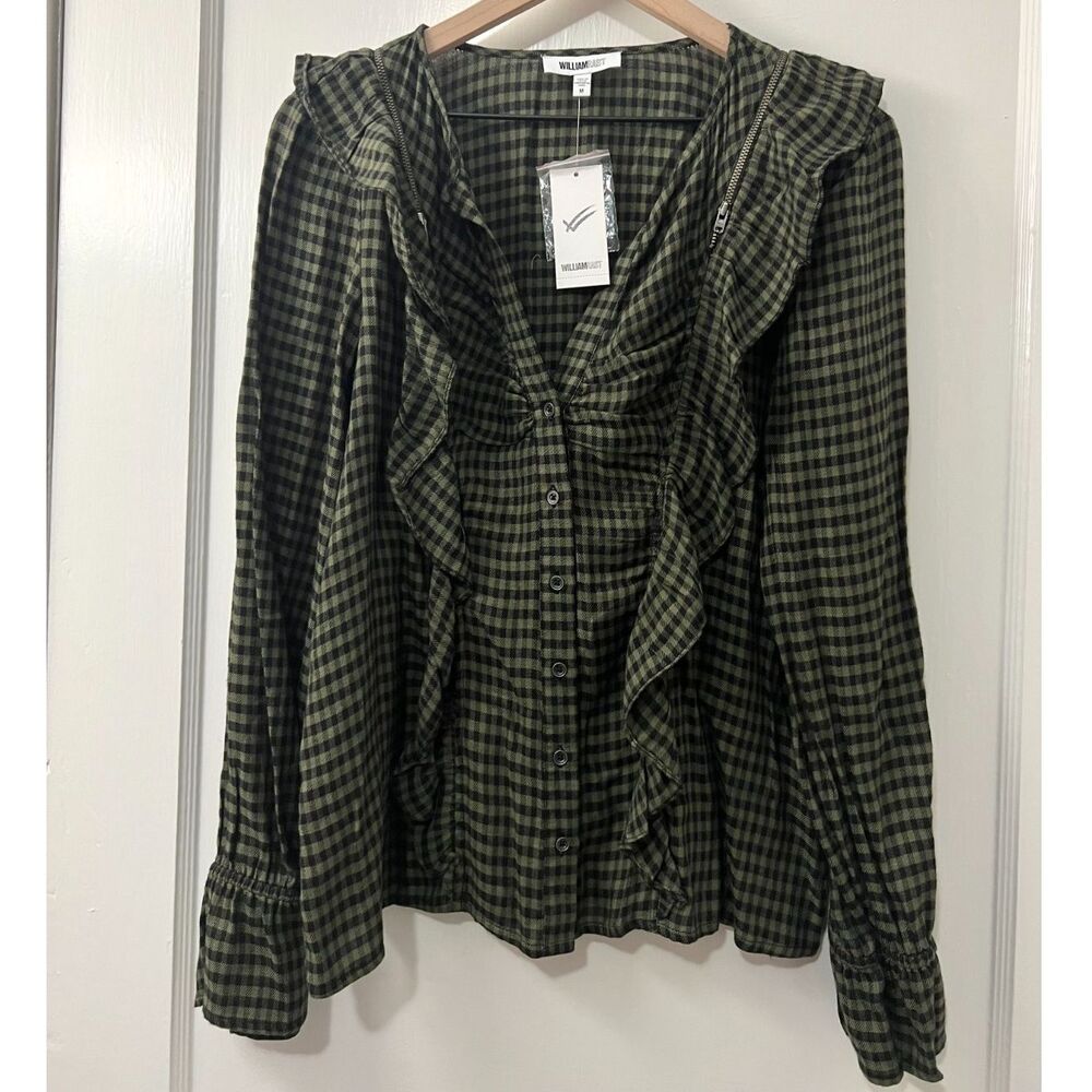 William Rast Women's Susannah Military Olive Buffalita Plaid Top Size M *READ*